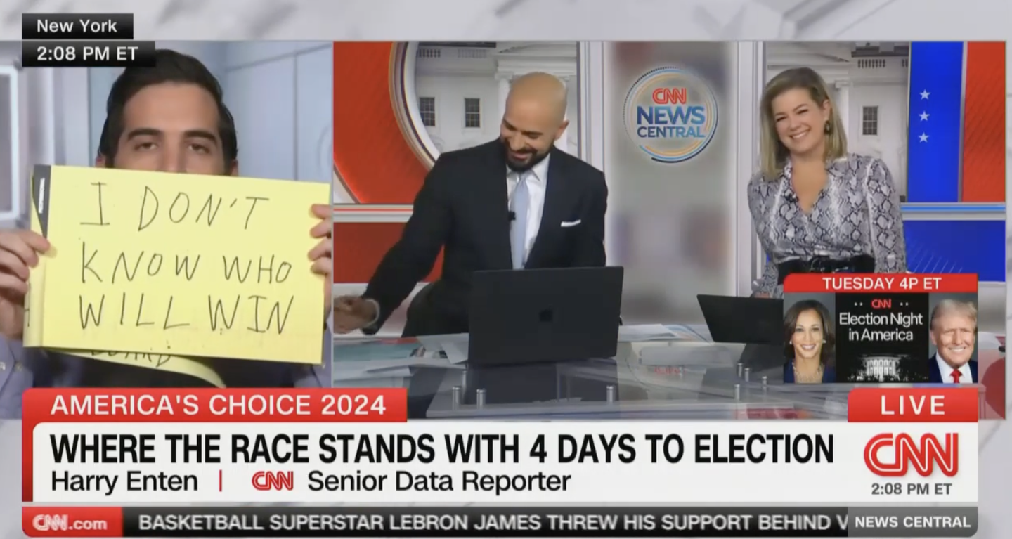 ‘I Have No Idea’: CNN Data Guru Harry Enten Surrenders to Election Fatigue, Concludes Race Is a Toss-Up